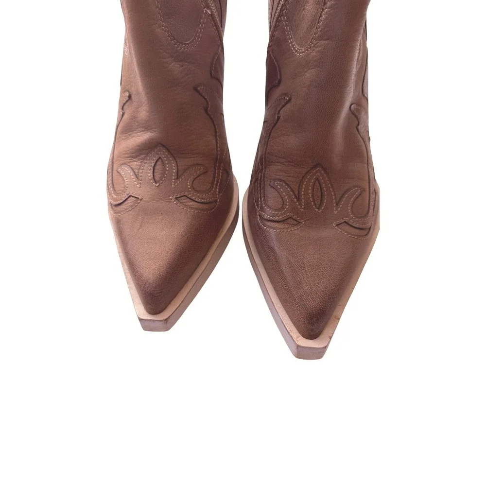 Dolce Vita  Ramson Brown Leather Western Ankle Boots  10 Cowgirl  Boho Festival